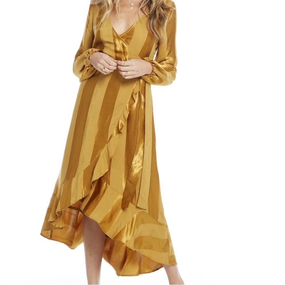 Saltwater Luxe gold wrap midi dress XS